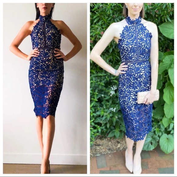 NWOT Lulus Divine Destiny Navy Blue Lace Midi Dress - Picture 9 of 17